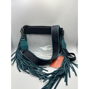 NWT Montana West Clear Fringe Crossbody Bag Teal Western Stadium Concert Purse